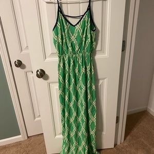 green and navy maxi dress